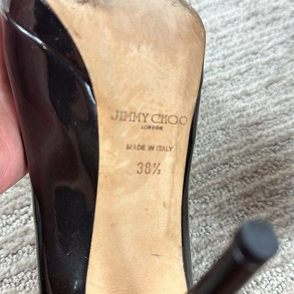 Jimmy Choo Black Patent Leather Luna Peep Toe Platform Heels 38.5/ 8.5 - Picture 10 of 14